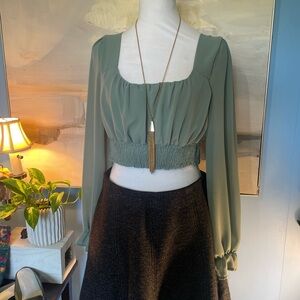 Altar'd State Sage Green Cropped Peasant Blouse